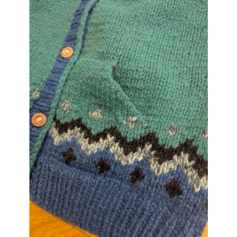Handknits Vintage 100% Lambswool Fair Isle Button Cardigan Sweater Medium Large - Picture 7 of 12